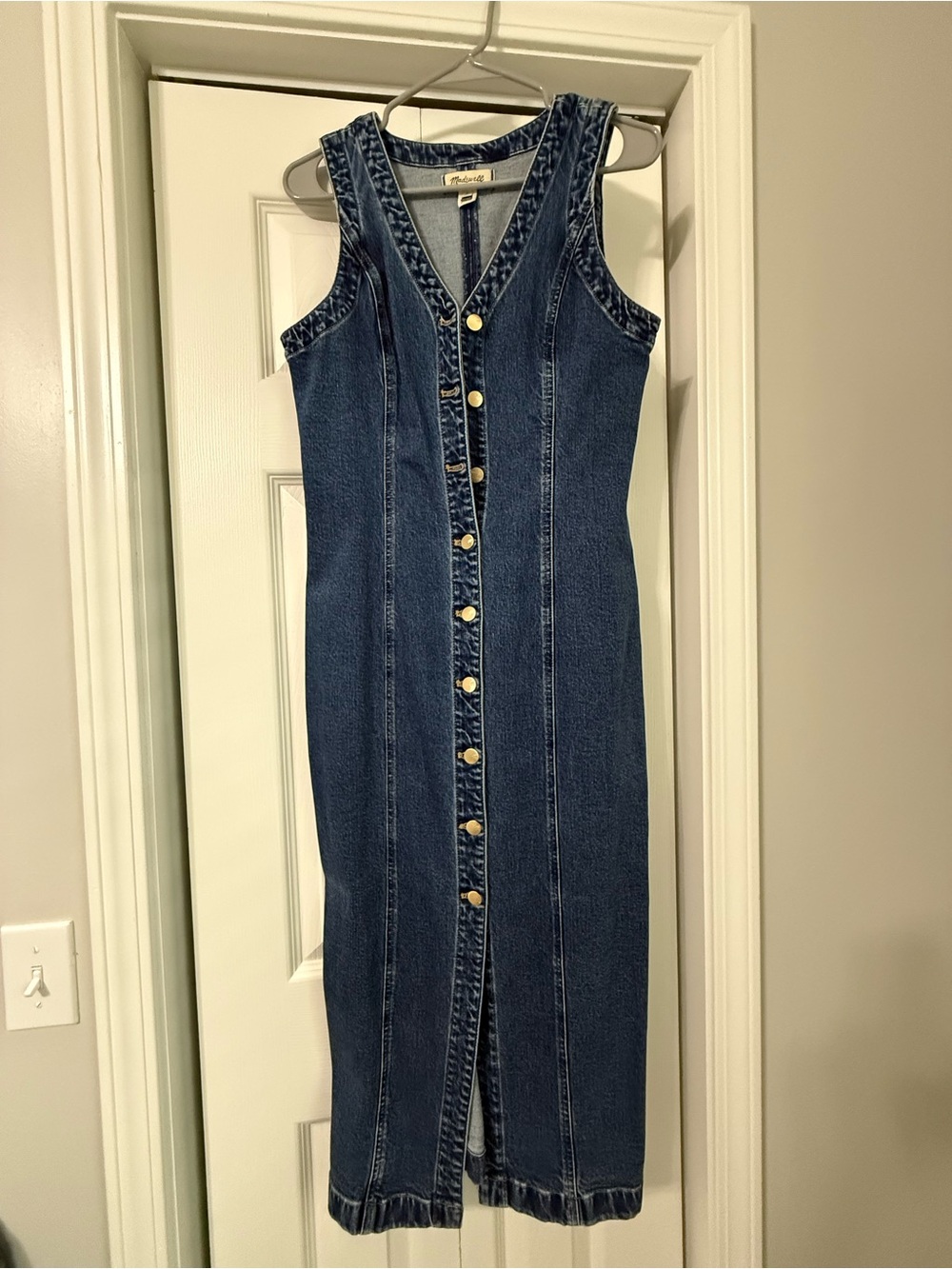 Madewell Dark Blue Button-Front Denim Midi Dress